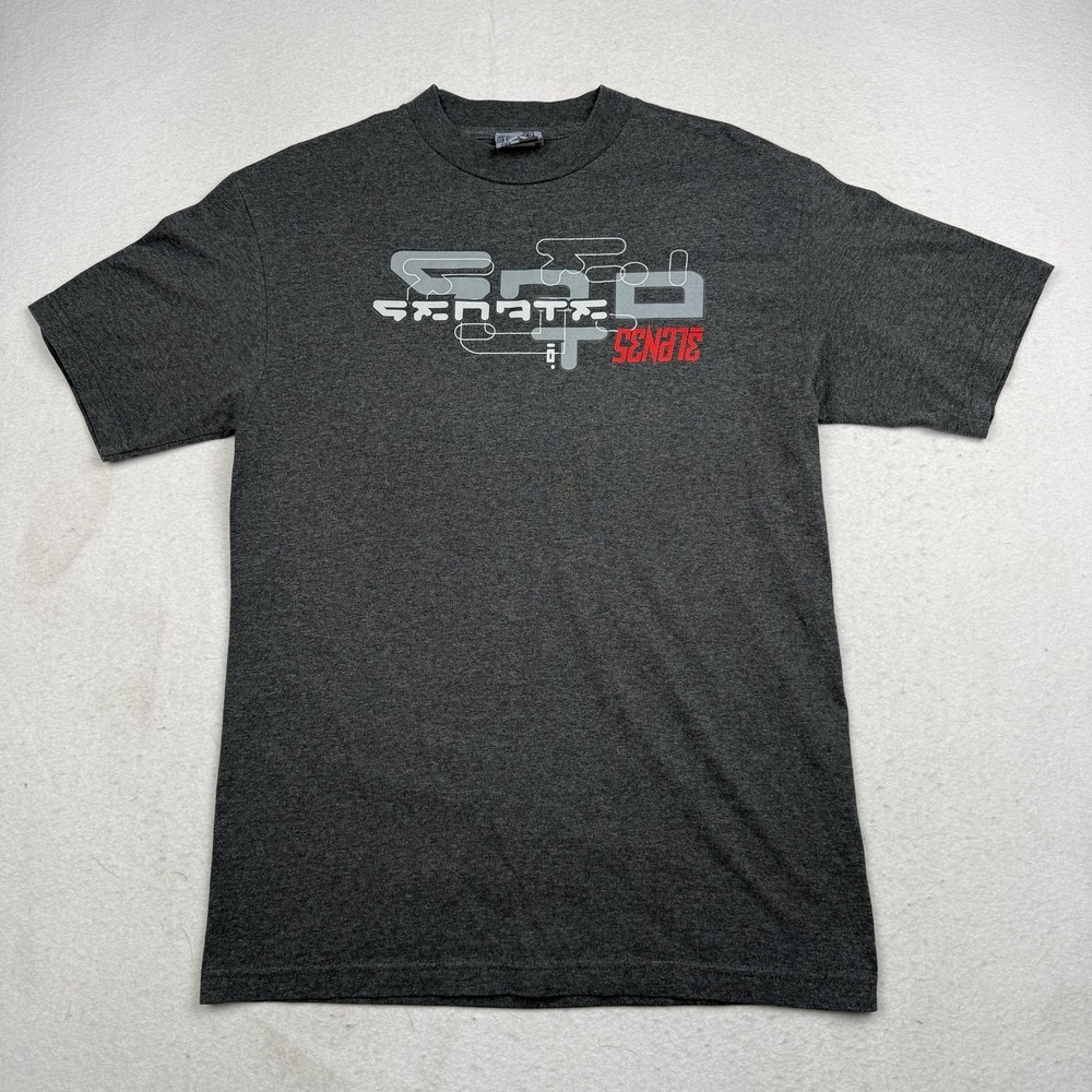 Vintage Senate Shirt Mens Medium Gray Logo Graphic Skate Tee Made USA Streetwear